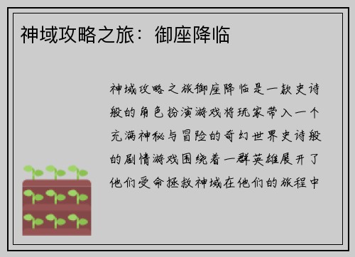 神域攻略之旅：御座降临